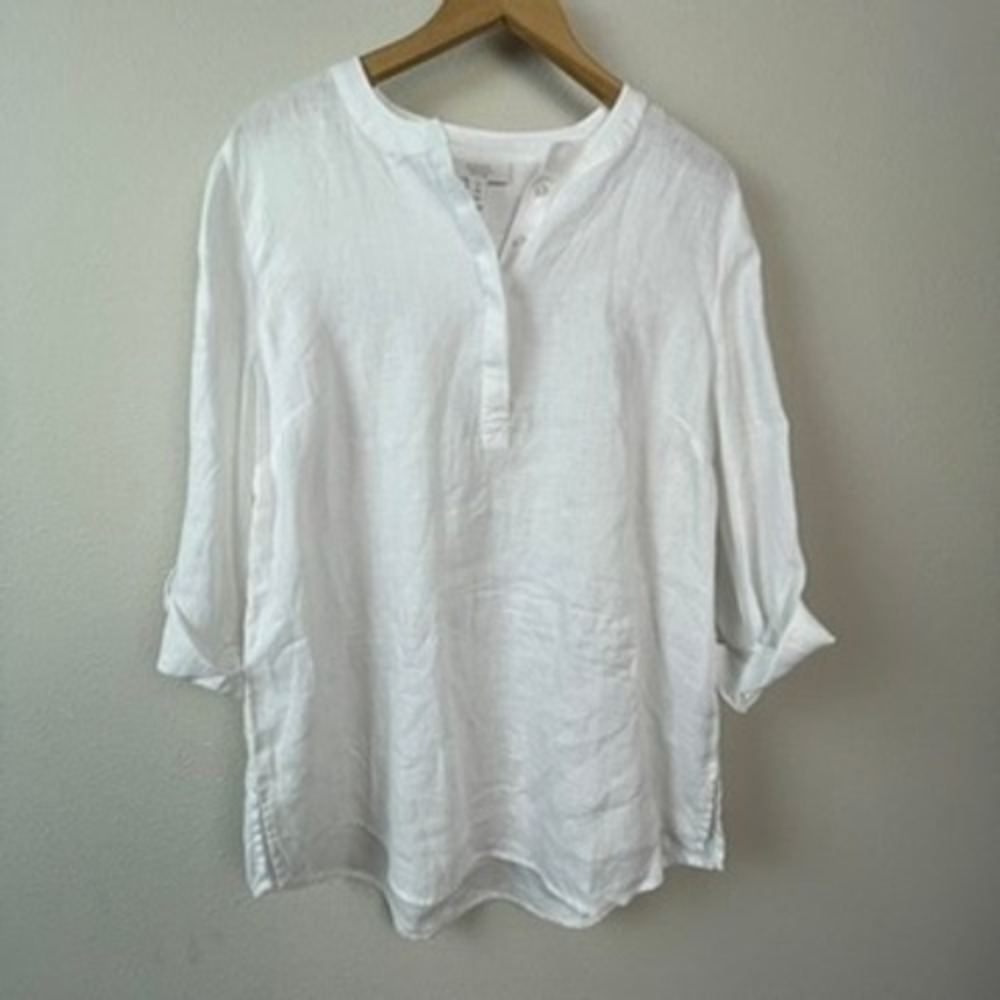 Charter Club Luxury Linen Tunic Women XL White New Coastal Beach‎ Resort